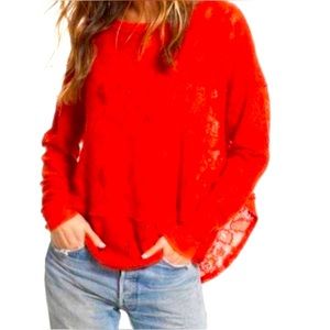 •Free People• Orange red top lacy oversized top size XS